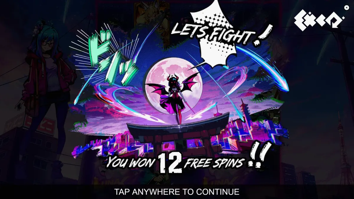Tampilan visual neon cyberpunk dan karakter anime pada slot Luna X